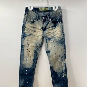 Men’s Distressed Blue and Cream Washed Jeans